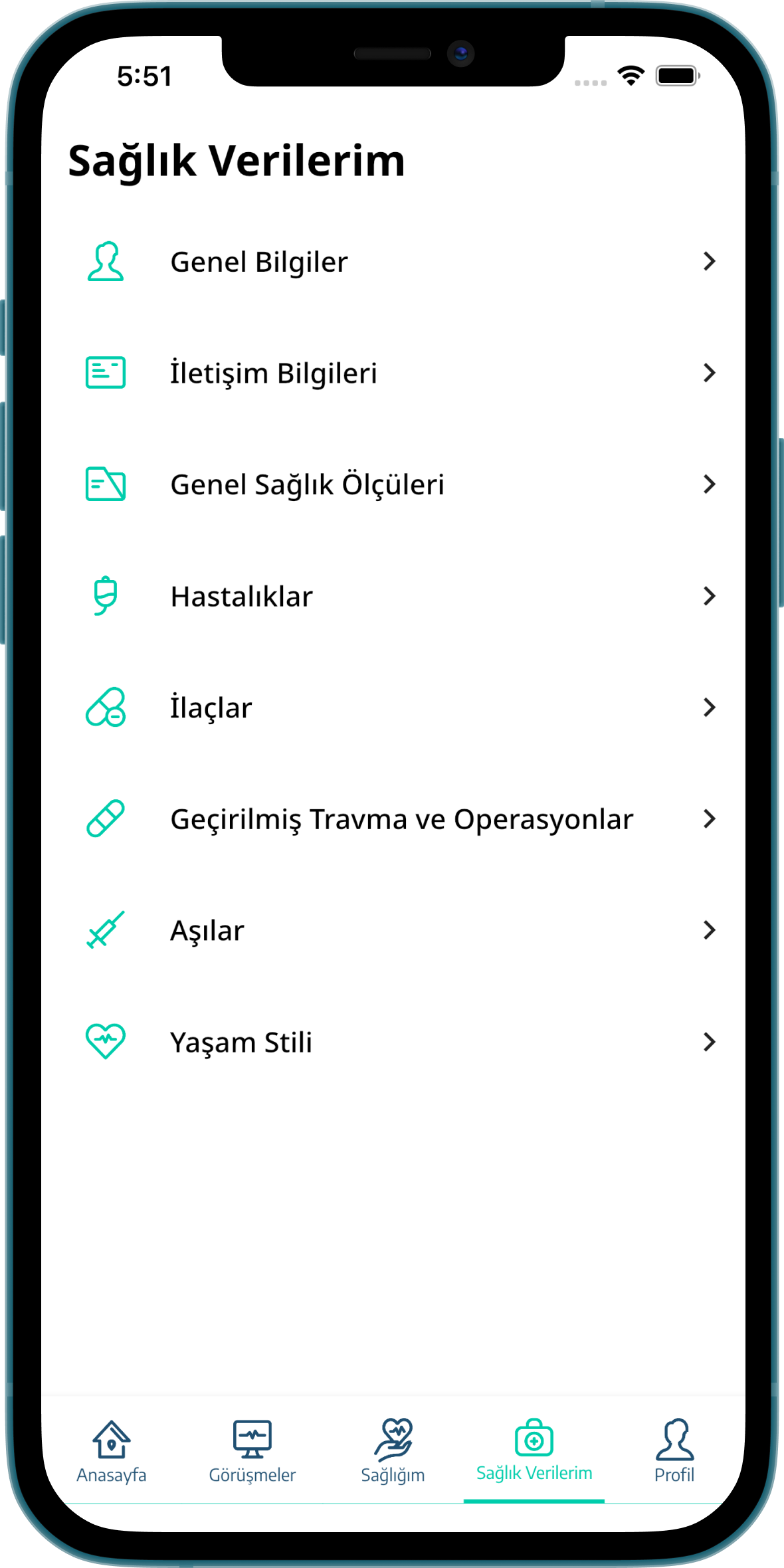 Sağlık Verileri ekranı